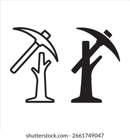 Um símbolo de pickaxe mostrado nas formas contorno e preto sólido.