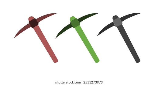 Pickaxe thin line vector icon set.