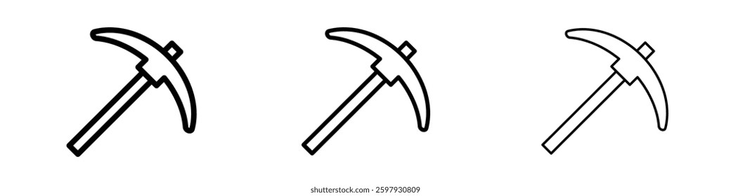 Pickaxe thin line vector icon set.