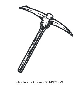 Pickaxe tool vintage template in monochrome style isolated vector illustration