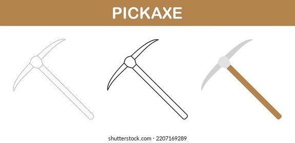 Pickaxe tracing and coloring worksheet for kids