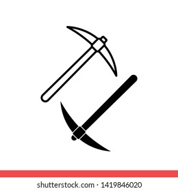 Pickaxe vector icon, construction. Simple, flat design for web or mobile app