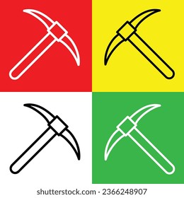 Pickaxe Vector Icon, Lineal style icon, from Agriculture icons collection, isolated on Red, Yellow, White and Green Background.