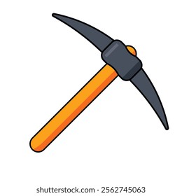 Pickaxe Vector Illustration. A simple and vibrant vector illustration of a pickaxe with a curved dark gray metal head and a bright orange and yellow handle.