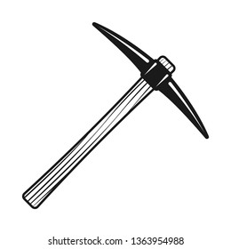 Pickaxe vector object or design element in vintage monochrome style isolated on white background