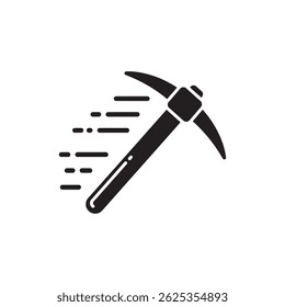 Pickaxe Vibrating with Motion Lines Representing Mining Action and Power
