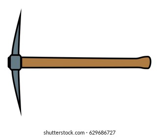 Pickaxe with wooden handle. vector illustration
