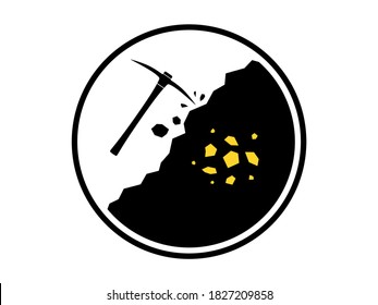 Pickaxes digging for nugget gold. Mining logo. 