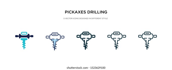 pickaxes drilling icon in different style vector illustration. two colored and black pickaxes drilling vector icons designed in filled, outline, line and stroke style can be used for web, mobile, ui