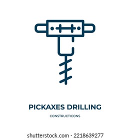 Pickaxes bohren Symbol. Lineare Vektorgrafik aus der Konstrukticons-Sammlung. Rahmenpickaxes bohren Symbol Vektorgrafik. Dünnliniensymbol für Web- und mobile Apps, Logo, Printmedien.