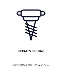 pickaxes drilling icon. Thin line pickaxes drilling icon from construction collection. Outline vector isolated on white background. Editable pickaxes drilling symbol can be used web and mobile