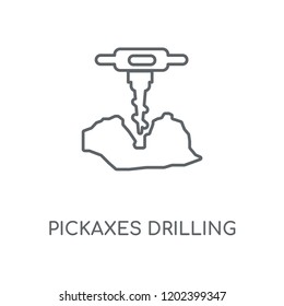 Pickaxes Drilling linear icon. Pickaxes Drilling concept stroke symbol design. Thin graphic elements vector illustration, outline pattern on a white background, eps 10.