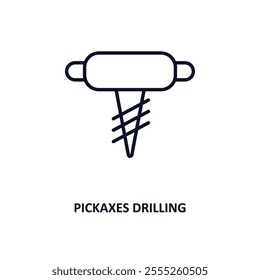 pickaxes drilling outline icon.  Thin line icon from construction collection. Editable vector isolated on white background