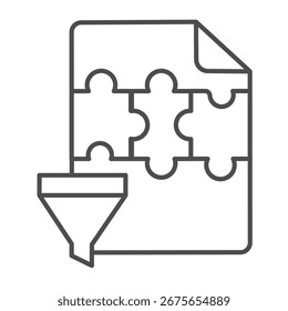Picked file of puzzle game thin line icon, data hoarding concept. Vector graphics. File of media content with arrange button sign on white background, outline style icon for mobile or web design