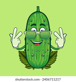 pickel character with green sunglass vector illustration