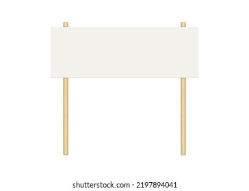 Picket banner frame. Blank demonstration banner mock up. Empty protest placard with wooden poles. Realistic politic strike board mockup. Vector illustration isolated on white background.