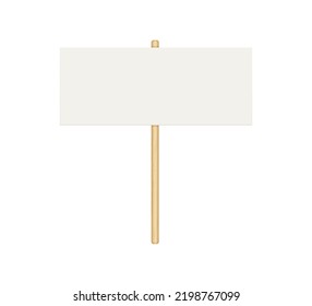 Picket banner frame. Blank demonstration banner mock up. Empty protest placard with wooden poles. Realistic politic strike board mockup. Vector illustration isolated on white background.