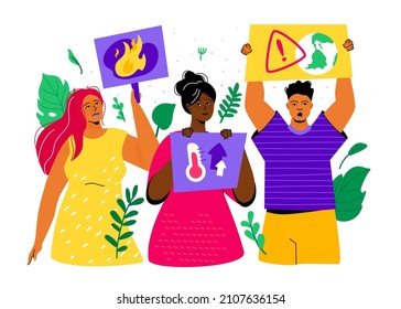 Picket for the environment protection - colorful flat design style illustration