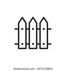 Picket fence with vertical slats, linear style icon. traditional picket fence. Editable stroke width.