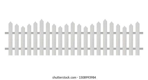 Picket fence, wooden textured, rounded edges. Vector illustration.