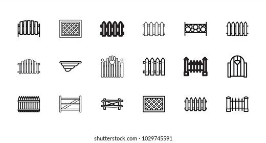 Picket icons. set of 18 editable outline picket icons: fence