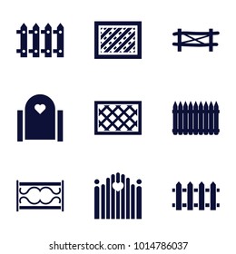 Picket icons. set of 9 editable filled picket icons such as fence