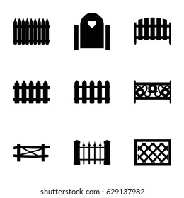 Picket icons set. set of 9 picket filled icons such as fence
