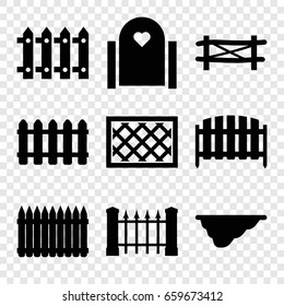 Picket icons set. set of 9 picket filled icons such as fence