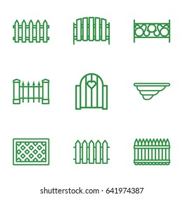 Picket icons set. set of 9 picket outline icons such as fence