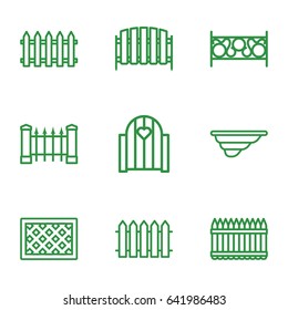 Picket icons set. set of 9 picket outline icons such as fence