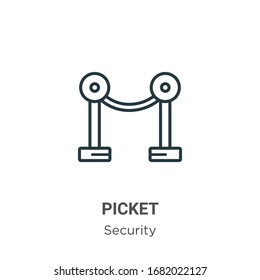 Picket outline vector icon. Thin line black picket icon, flat vector simple element illustration from editable security concept isolated stroke on white background