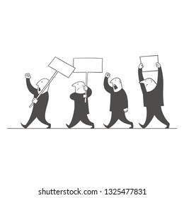 Picket. Rally. Strike. Workers are on strike.