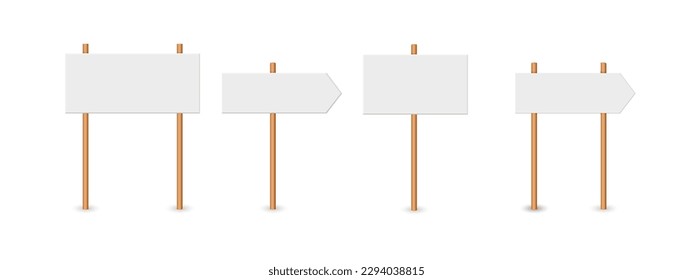 Picket sign, demonstration banners, public transparency, protest placard. Design blank boards with sticks, wooden holders template. Concept sign picket element