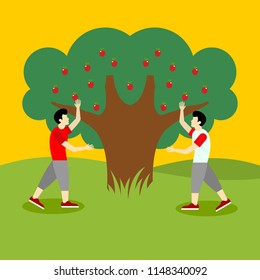 Picking Apple Illustration Vector