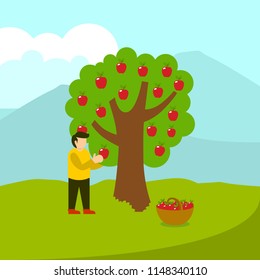 Picking Apple Illustration Vector