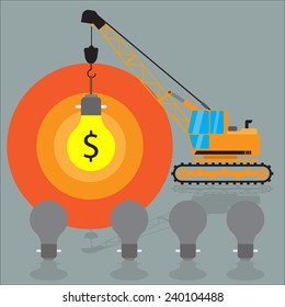 Picking buld idea concept for success with vector flat style.