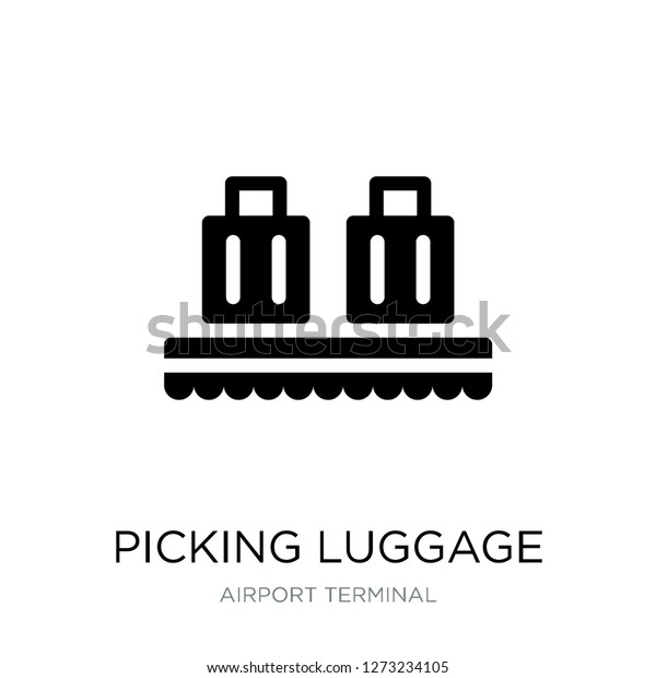 picking luggage icon vector\
on white background, picking luggage trendy filled icons from\
Airport terminal collection, picking luggage simple element\
illustration