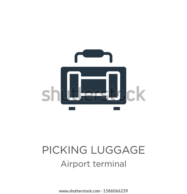 Picking luggage icon vector. Trendy flat picking luggage\
icon from airport terminal collection isolated on white background.\
Vector illustration can be used for web and mobile graphic design,\
logo, 