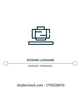 picking luggage vector line icon. Simple element illustration. picking luggage outline icon from airport terminal concept. Can be used for web and mobile
