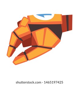 Picking Robot Hand Gesture, Orange Mechanical Palm, Artificial Intelligence Vector Illustration