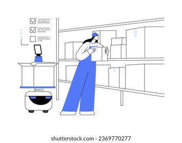 Picking robots abstract concept vector illustration. Smart warehouse manager picking robots, inventory technologies, autonomous cobots manufacturing, goods-to-person idea abstract metaphor.