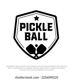 pickle ball association vector logo. pickle ball logo with shield concept. pickle ball logo design template. 