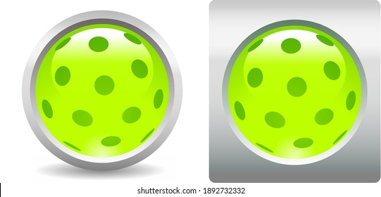 Pickle ball button. Glossy vector icon.