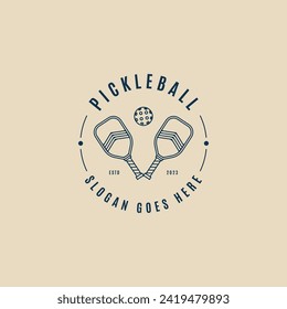 Pickball-Logo-Linie Kunst mit Schlägern und Ball-Symbol, Vektorgrafik-Design