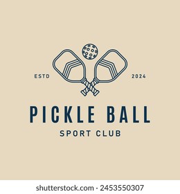 Pickle Ball Logo Linear mit Schlägern und Ball-Icon Grafik Vorlage Vektorillustration Design