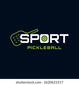 Pickle ball Racket Simple Line Design with Ball Vector Design Illustration of Sport,Club,Community Logo on Dark Background