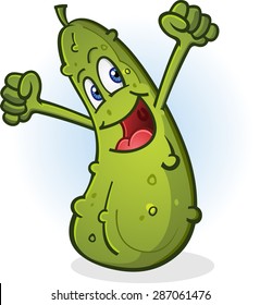 Pickle Cartoon Character Cheering 