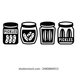 Pickle Jar Glass Icons Vektorgrafik Design Schwarz Weiß Farbe Einfache Illustration Kollektion Set