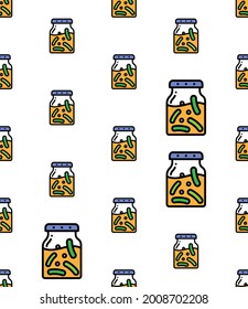 Pickle Jar Icon Seamless Pattern, Food Jar Used To Store Preserved Pickle Vector Art Illustration