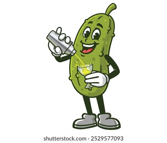 Pickle are making cocktails, Pickle Cartoon Mascot Illustration Character Vector Clip-art Hand-drawn Logo Design